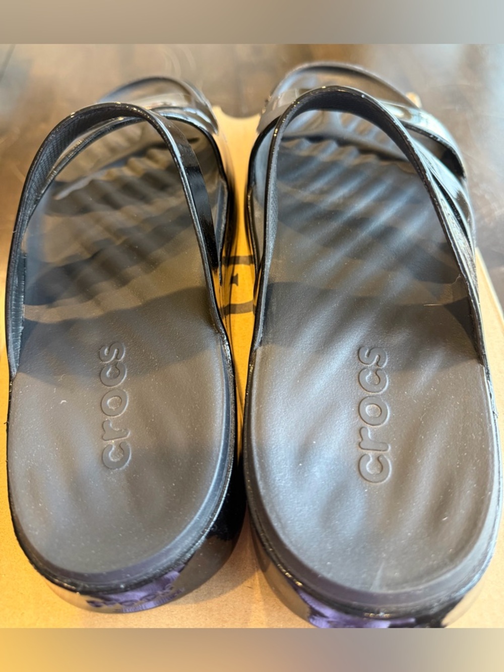Crocs Getaway Black Patent Strappy Sandals - Picture 4 of 5